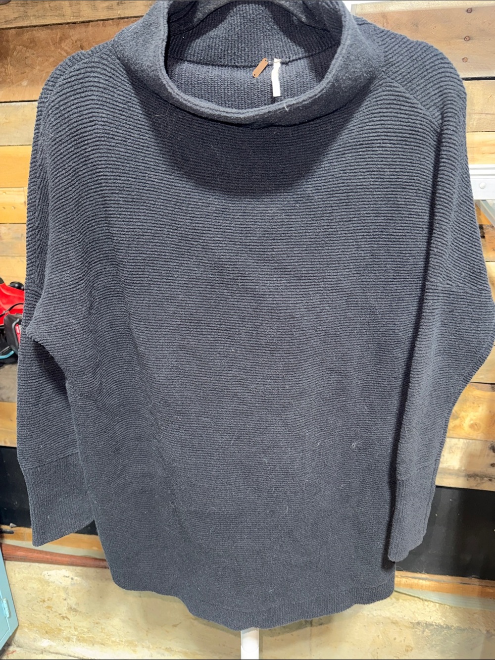 Free People Charcoal Ribbed Cowl Neck Pullover XL